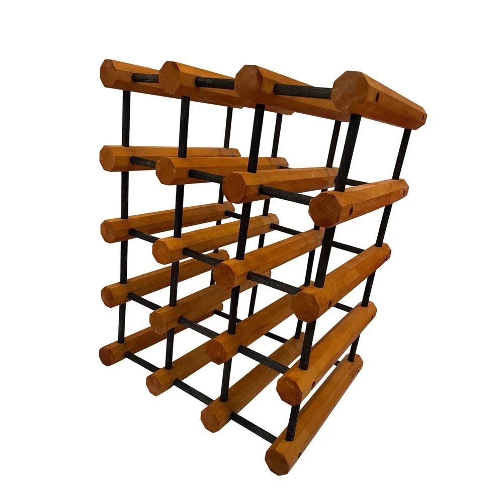 Vintage MCM Wood 12 Bottle Wine Rack Storage
